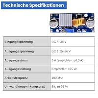 DC-DC Buck Converter 4-38V auf 1,25-36V 5A, XL4015 Einstellbarer Step Down Spannungswandler Modul 24V 12V 9V 5V auf 3,3V mit Kühlkörper & LED-Anzeige, kompatibel mit Arduino LED DIY (3 Stück) – Ansicht 2