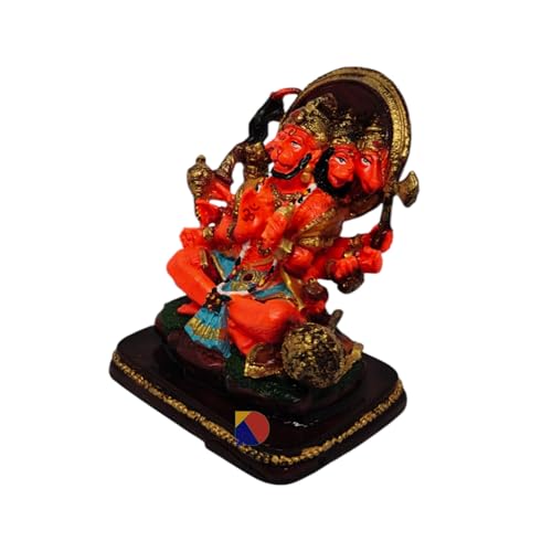 Image of Hanuman murti - Hanuman Idol for Home Decor & Office - Panchmukhi Hanuman - (13 x 11 x 9 cm) (Orange)
