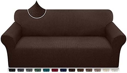 Luxurlife High Stretch Sofa Covers 2 Seater Super Soft Loveseat Cover Upgraded Modern Sofa Slipcover for Dogs Pets Furniture Protector With Elastic Bottom(2 Seater,Wine Red)