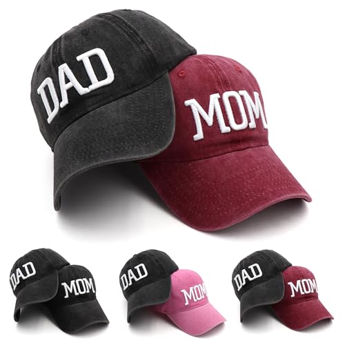 homeSlik Chapéus para mãe e pai, presentes para mãe, chapéus bordados para homens e mulheres, boné de beisebol ajustável, presentes para novos pais para casais, chapéu preto para pai e