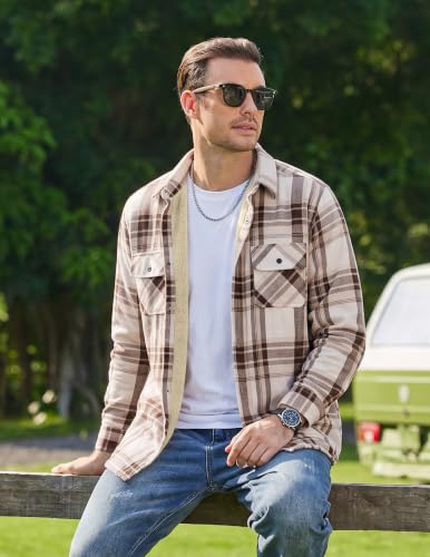 COOFANDY Mens Sherpa Lined Flannel Jacket Long Sleeve Plaid Fleece Lined Jackets Coats Outdoor Dark Brown Medium - image 3