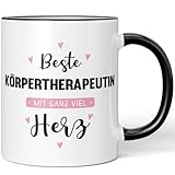 JUNIWORDS Tasse, Beste Körpertherapeutin, mit ganz viel Herz, Schwarz (6050996)