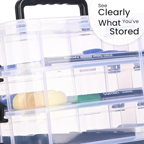 Image of Plastic Boxes for Storage Transparent Boxes, Portable & Stackable Space Saving Organiser with Lid for Medicine, Jewelry, Arts & Crafts, Buttons, Beads (Black, 4 Tier)