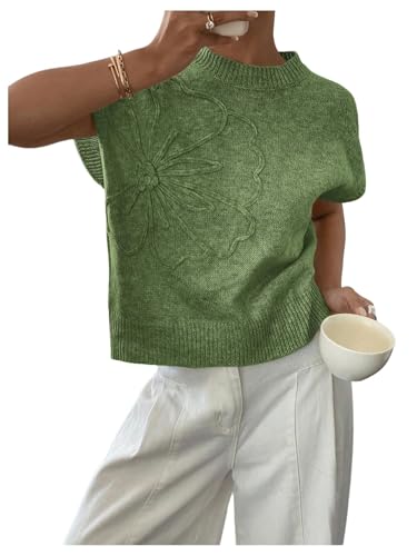 Image of SOLY HUX Women's Short Sleeve Sweater 3D Floral Sweaters Pullover Tank Tops Knit Vest Trendy Fashion Clothing