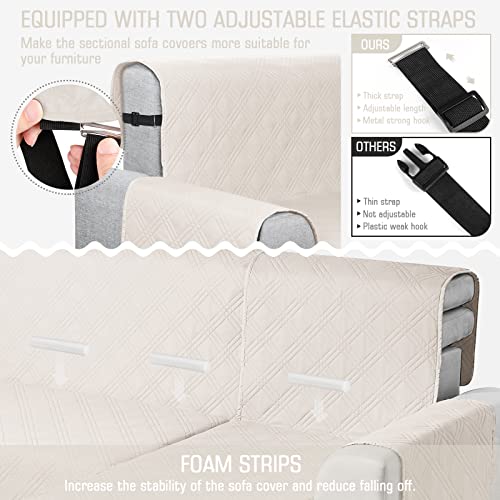 Image of TAOCOCO Waterproof Sectional Couch Covers L Shaped Sofa Covers Chaise Lounge Cover 3pcs Reversible Sofa Covers for Sectional Sofa Pet Kids Furniture Protector with Elastic Straps(X-Large, Cream)