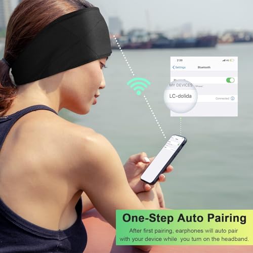 Image of LC-dolida Sleep Headphones Headband Bluetooth 5.4, Sports Headband Earphones Wireless with Speaker Microphone USB C for Sleeping Gift Workout Jogging Yoga Insomnia Travel Meditation, Black Breathable