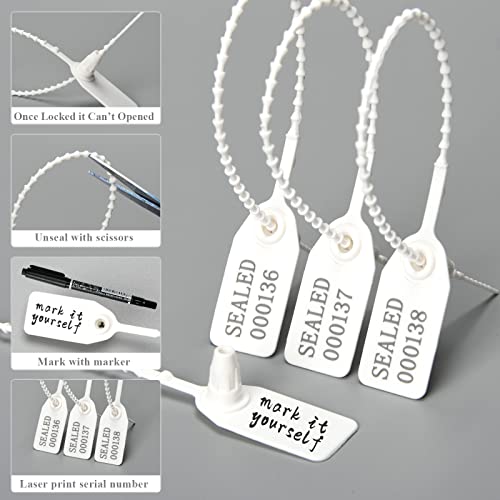 Plastic Tamper Seals, Zip Ties for Fire Extinguishers Pull Tite Security Tags Numbered Disposable Self-Locking Tie 250mm Length (100 PCS, White)