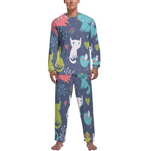Pijama homme haut et bas manches longues vêtement de nuit imprimé chat