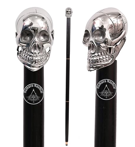 Humaira Nautical Solid Brass Silver Skull Head Walking Cane Wooden Black Walking Stick Designer Fashion Cane for Men