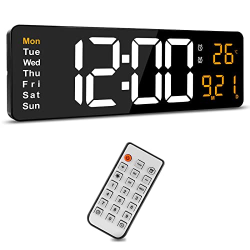 Achort Reloj de Pared Reloj de Pared Digital Grande con Control Remoto, Pantalla LED Grande de 16 Pulgadas, Cuenta Arriba y Abajo, Reloj Despertador con día/Fecha/Temperatura para el hogar Aula Verde