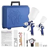 Professional 2-in-1 HVLP Gravity Feed Spray Gun Kit (1.4mm 600ml + 0.8mm 125ml) with Locking Pressure Regulator – Dual-Purpose Automotive & Model Painting Toolbox (Blue)