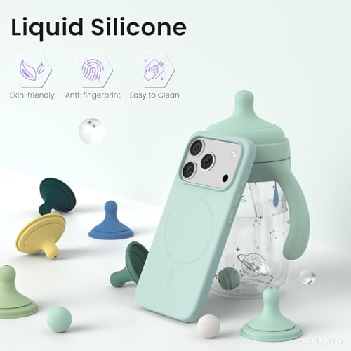 Image of mobistyle Magnetic Silicone Back Cover for iPhone 17 Pro 6.3-Inch, Compatible with Mag-Safe, Silky Soft Touch, Shock Absorbing Phone Cover with Camera Lens Protection (Aqua)