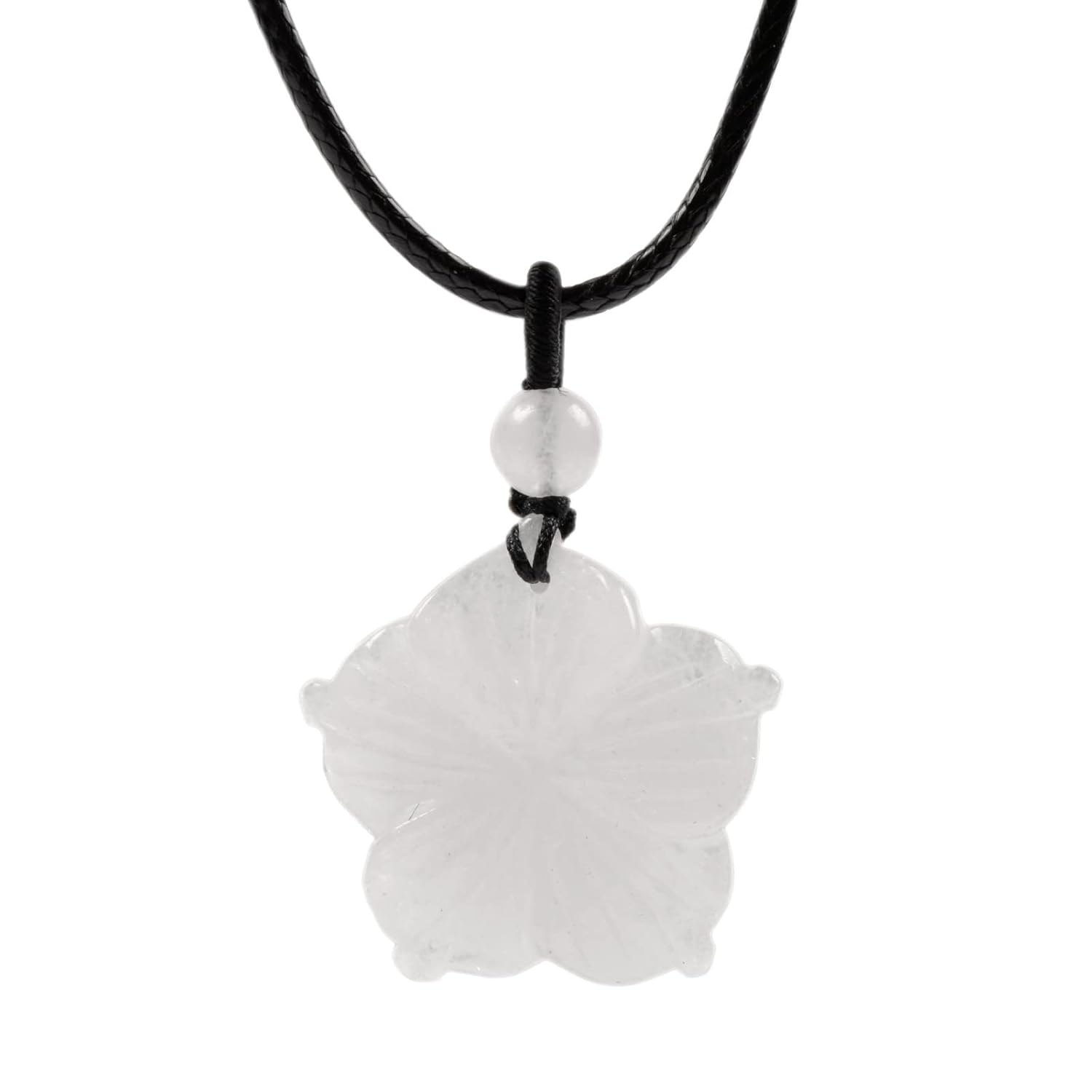 Justinstones Hand Carved Healing Crystals Gemstone Hawaii Flower Pendant Hand Weaving Wax Rope Necklace 22 inch