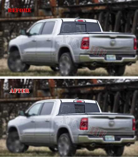 Image of Xinghe for Dodge Ram 2009-2024 Rear Middle Window American Flag Decals, Matte Black USA Flag Decals, for 2023 Ram 1500 Accessories, Back Window Stickers for Trucks