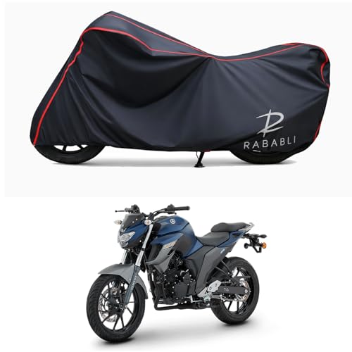 Image of Waterproof Bike Body Cover Compatible for | Yamaha FZ 25 | Taffeta Fabric, Red Piping Design, Bottom Elastic Fit | Dustproof, Sun UV & Rain Protection for All Bikes