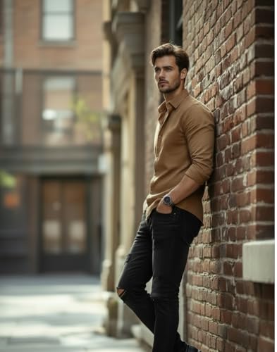 Image of Glowic Men's Plain Casual Shirt | Cotton Soft & Breathable Fabric | Full Sleeve Comfort Fit Stylish Solid Shirts for Office
