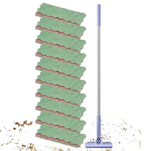 Mini fregona sin lavado | Fregona plana de mango largo con 10 paños reutilizables | Juego de fregona de polvo | Para cocina dormitorio sala de estar encimera baño oficina pared ventana C