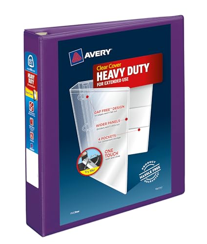 Avery Heavy-Duty View 3 Ring Binder 1.5 One Touch EZD Rings 1 Purple Binder (79774)