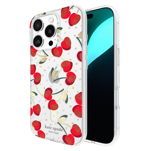Image of kate spade new york iPhone 16 Pro Case - Cherry Dot Gems | Compatible with MagSafe - Lightweight Designer Case for iPhone 16 Pro with Anti-Scratch Coating and Cherry Dot Design