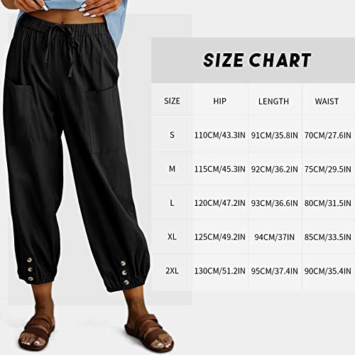Women's High Waist Pants Drawstring Capri Pants With Pockets Wide Leg Cropped Pants For Women Black X-Large #TOP2