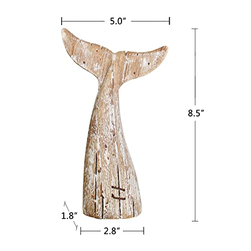 Morning View Whale Tail Decor Tabletop Nautical Decor Wood Whale Sculpture Rustic Whale Tail Statue Carved Figurine Coastal Home Beach House Decor Ocean Mediterranean for Shelf Bathroom 8.5 Inch Tall - Image 2
