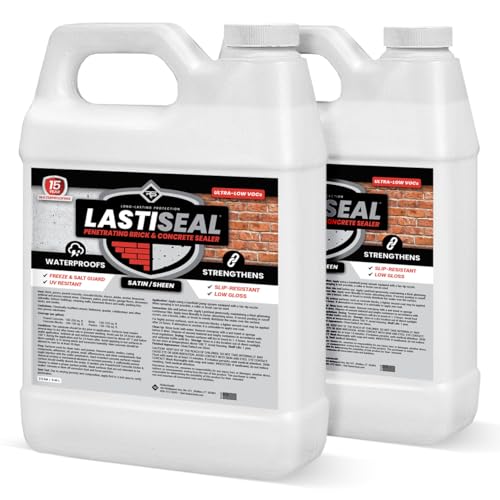 LastiSeal Brick & Concrete Sealer Satin (5-gal) - Water-Based Penetrating Sealer for Brick, Concrete, Stone, & Porous Masonry - 15-Year Waterproofing Warranty, Low Gloss Sheen