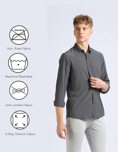 Image of SaintX Men's Premium Solid Formal Shirt | Slim Fit | Plain Full Sleeve | Feather Touch Soft Finish | Wrinkle Resistant | No Ironing Required | 360 Highly Stretchable Fabric