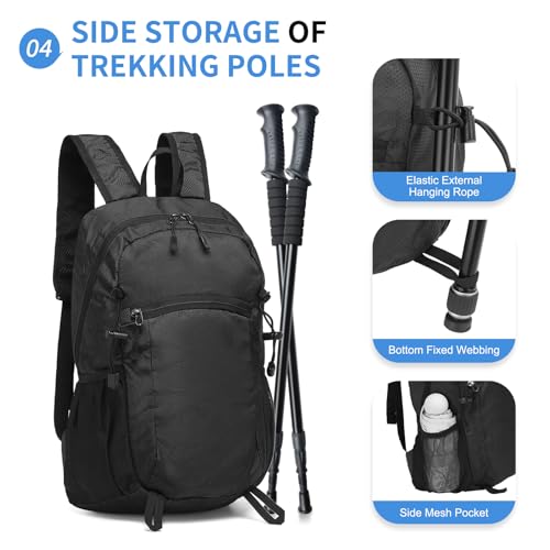 Hiking Daypack Packable, Camping Backpack Water Resistant Lightweight Polyester for Men Women Travel Outdoor - Image 6