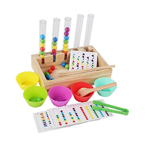 F Fityle Jouet de Tube à essai Jouet Pince Jeu de Perles, Jeu de Plateau en Bois Jouet Montessori avec 5 Boules 5 Tasses, Jouet d'apprentissage préscolaire