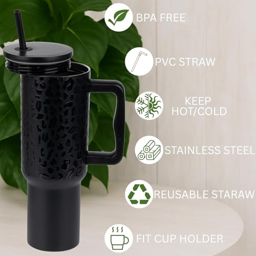 Image of CYNVEXA Personalized with Your Name, Tumbler with lid and Straw 1200ML Cup Stainless Steel Vacuum Insulated Tumbler for Water, Iced Tea or Coffee 1.2L Office Gym Travelling (LEAPARD Black)