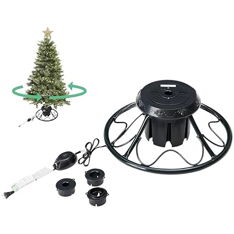 Home Heritage Artificial Christmas Tree Base Rotating Metal Stand for 1 to 1 3/4 Inch Diameter Artificial Christmas Tree Poles, 22 Inch, Black Cover