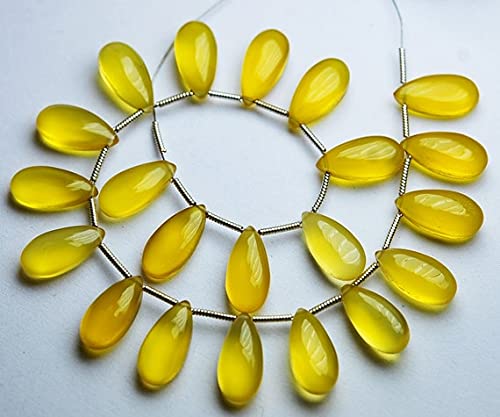 Chalcédoine jaune briolette poire lisse 15x7mm pour création de bijoux uniques