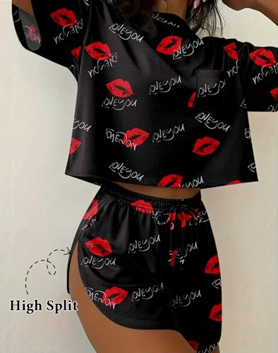 Image of Ekouaer Womens Pajama Sets Sexy Lounge Sets Side Split Short Pj Sets Cute Pjs 2 Piece Comfy Sleepwear Loungewear