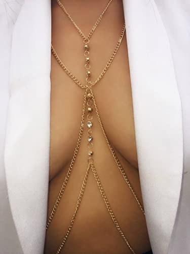 Layering Body Chain With Shinning Crystal, Brides Body Jewelry Gold Plated (Bc28-Crystal Body Chain) #TOP4