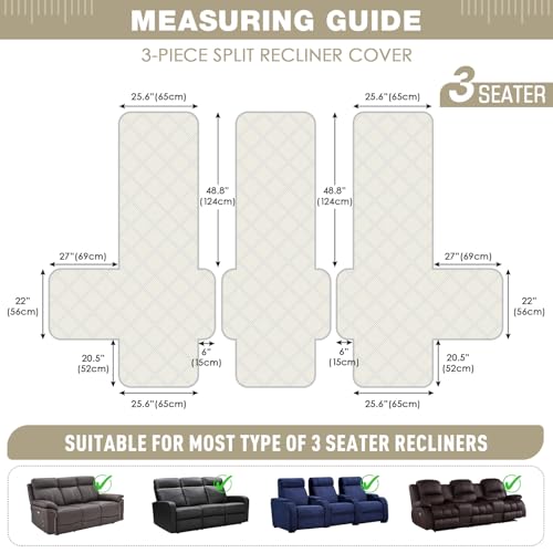 Image of TAOCOCO 100% Waterproof Recliner Sofa Cover, Non Slip Split Couch Covers for Reclining Couches with Elastic Straps, Washable Reclining Sofa Cover Furniture Protector for Kids Pets(3 Seater, Off White)