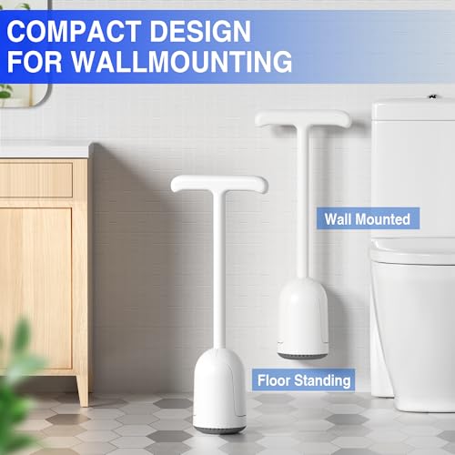 Image of Upgraded Toilet Plunger with Holder, Wall Mounted Toilet Bowl Plunger with Hideaway Caddy, Dual Handle Plunger for Bathroom Built-in Drip Tray