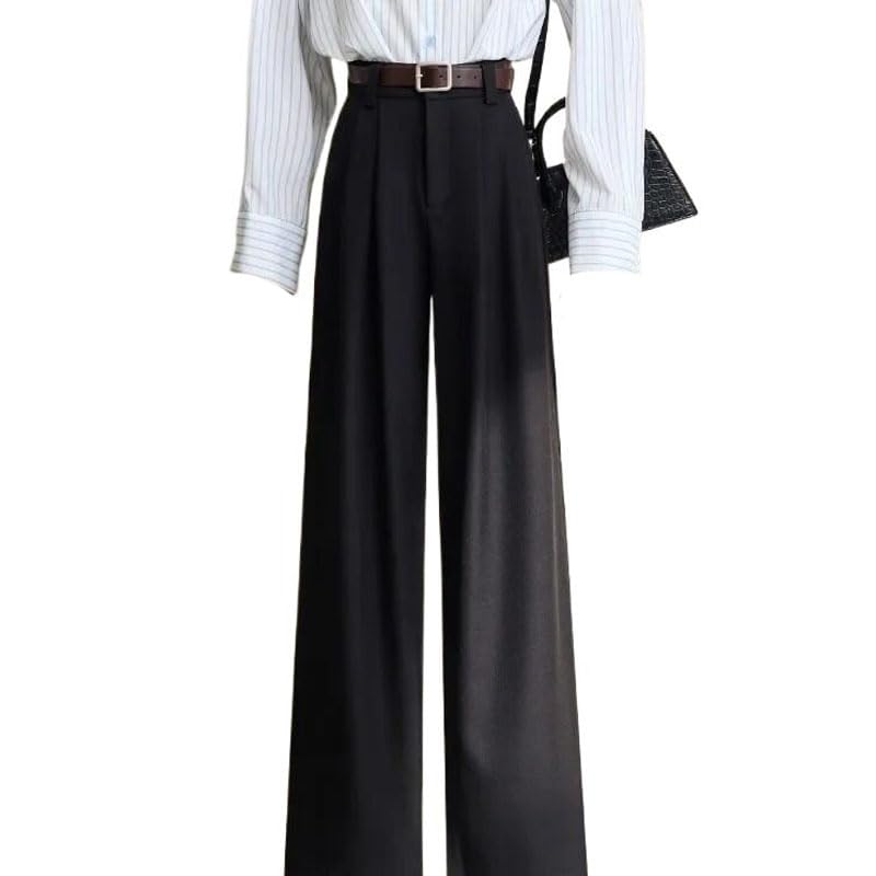 Winter Pants for Women Office Lady High Waist Wide Leg Trousers