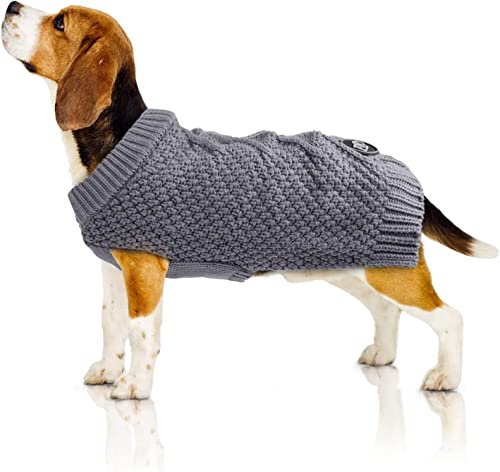 Bella & Balu Hundepullover mit Zopfstrickmuster - M, Grau | Pullover für Hunde bei Kälte, warm und weich für hohen 100% Baumwolle Cover