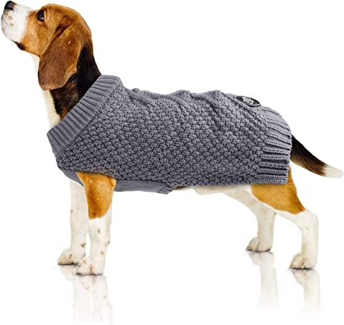 Bella & Balu Hundepullover mit Zopfstrickmuster – L, Grau | Pullover für Hunde bei Kälte, warm und weich für hohen 100% Baumwolle