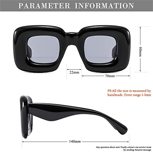 Hjstes Cute Thick Square Sunglasses Women Men Trendy Inflated Hip Hop Frame Y2K Glasses Funny Shades(Black) #TOP6