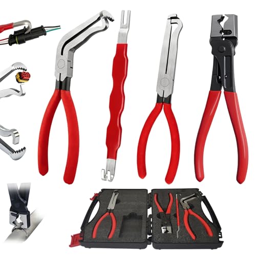 4Pcs Automotive Electrical Terminal Connector Separator Removal Tool, Electrical Disconnect Pliers, Automotive Clip Removal Tool, Electrical Connector Removal Tool with Hose Clamp Pliers and Tool Box