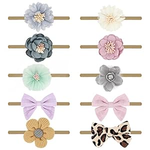 AQOKKA 10 Pcs Baby Girl Headbands Soft Nylon Newborn Bows Toddler Hairbands Handmade Baby Hair Accessories for Infant Girls Kids