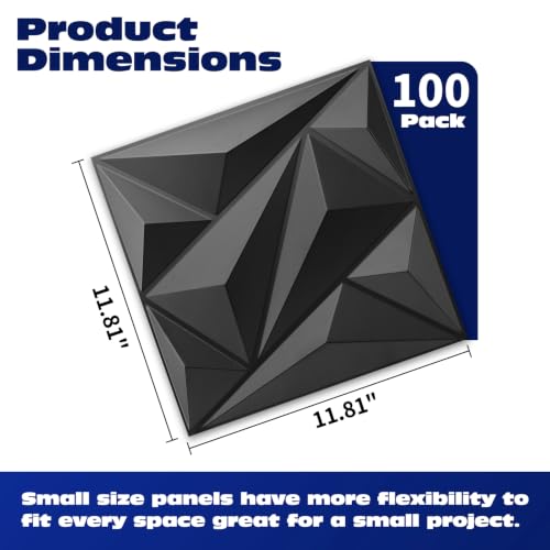 Image of Art3dwallpanels 100 Pack 3D Wall Panels Diamond, Black, 12''x12''