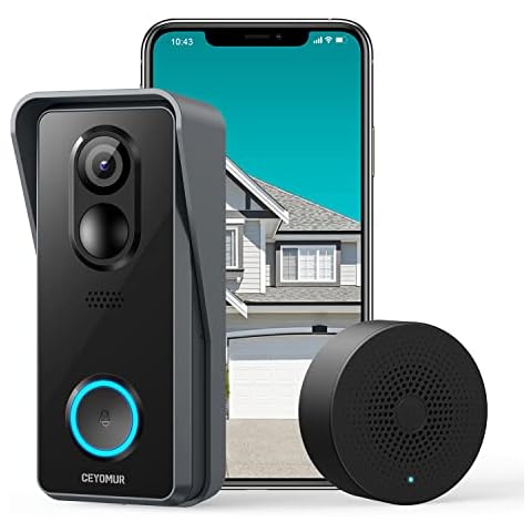 CEYOMUR Video Doorbell Camera, 1080P Wireless Doorbell with Chime, PIR Motion Detection, Two-Way Audio, Night Vision, 140°Wide Angle, Rechargeable Batteries, Simple Self-Installation Cover