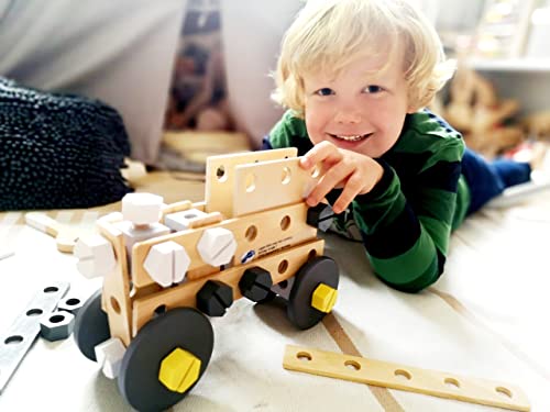 Image of Small Foot Wooden Toys- Ultimate Construction Set Includes Wooden Wrench, Drill and Screws-Premium Building Toys for Boys and Girls Ages 3+, Multi
