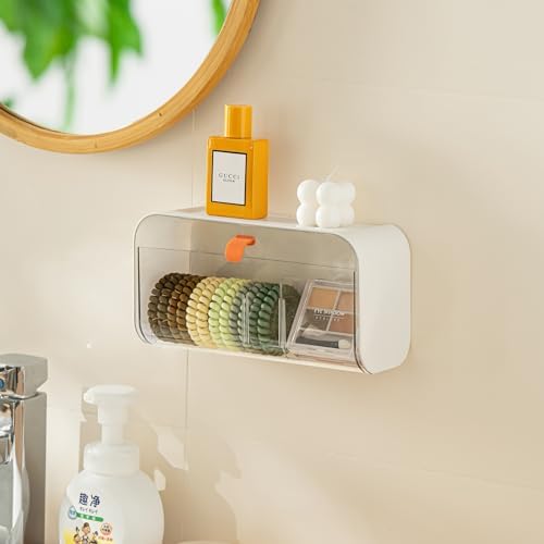 MKOSAB No-Drill Wall Mounted Q-tip Holder - Bathroom Counter Organizer For Cotton Swabs, Balls, Pads (White)