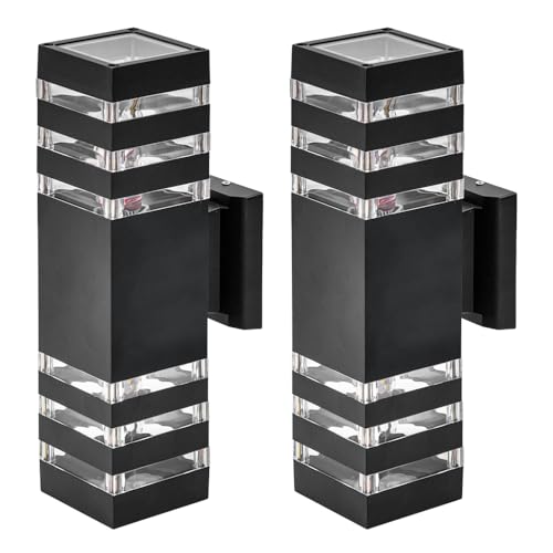 ALSTON 2PCS LED Outdoor Wall Light Porch Lights 3000K Wall Sconce Up and Down Fixture Wall Lights IP65 Waterproof for House Garden Backyard, 12W, Black