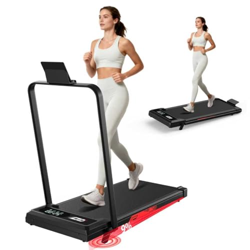 Tapis de Course 4 en 1 Pliable avec Pente 9% – Tapis Roulant Électrique 10 km/h, Moteur sans Balais 3,0 CV, Système d’Amorti Avancé, Écran LCD, Cadre...