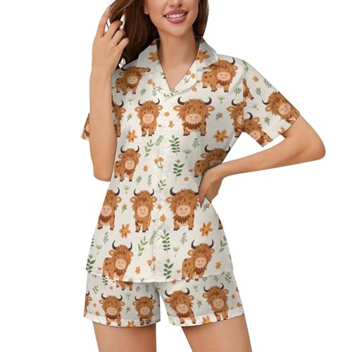 Women’s Pajama Set 2 Piece Loungewear Soft Satin Short Sleeve Sleepwear with Pockets XS-5XL2