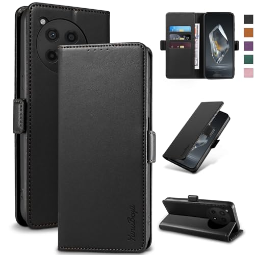 Yunubeyii Wallet Flip Case for OnePlus 12R 5G - [RFID Blocking] Luxury PU Leather Card Holder Magnetic Phone Cover with Kickstand,Shockproof Protective Case,Black